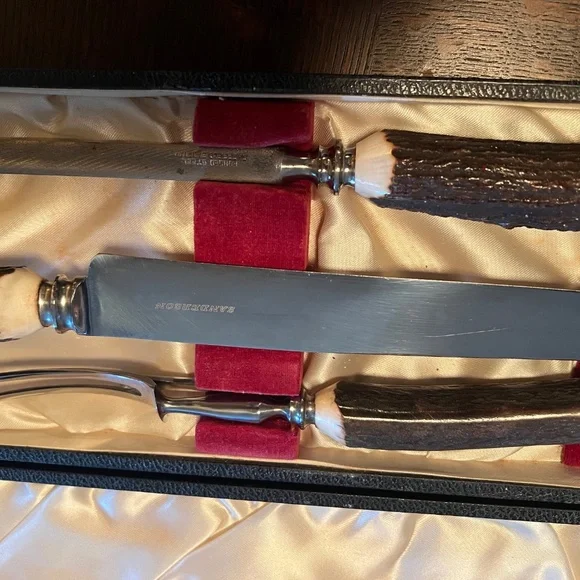 Sanderson Knife, Fork, Honing Rod, & Case Cutlery Set--Antler, Stainless & SS - Picture 3 of 12